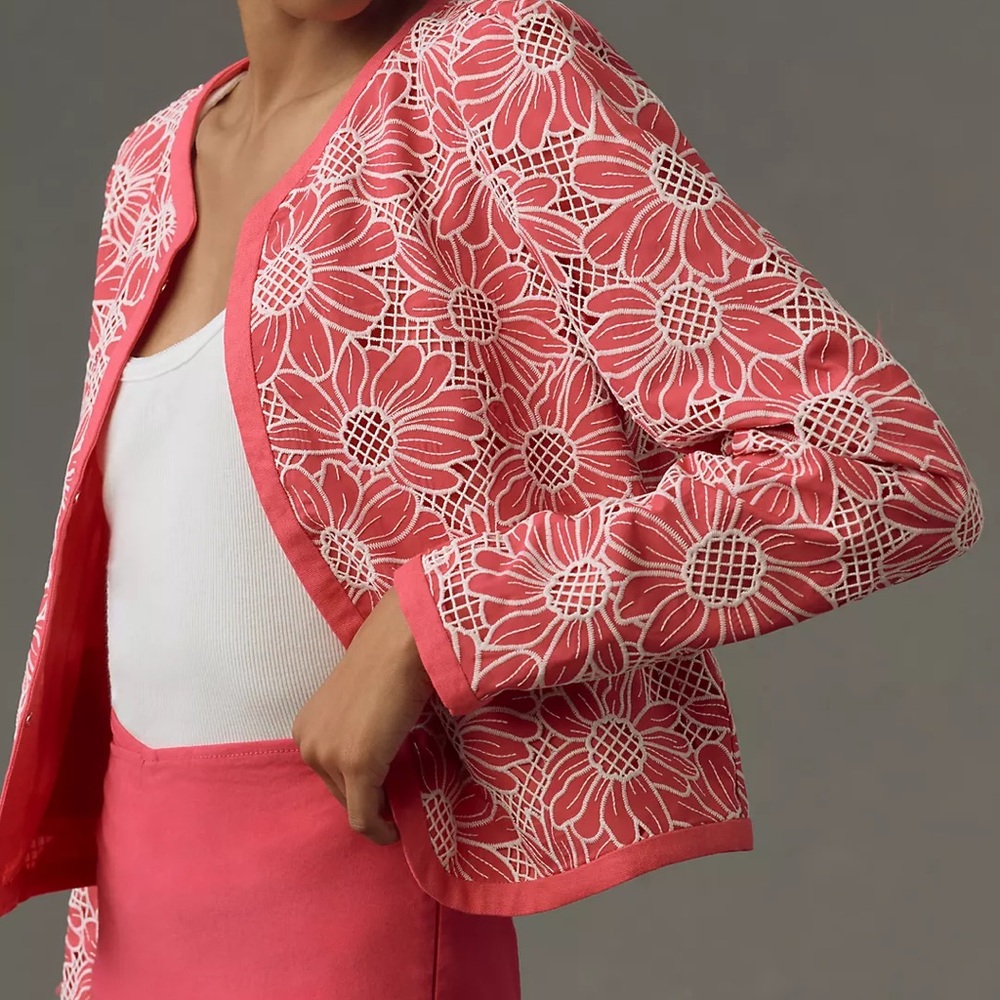 NWT Anthro DOLAN Linen Floral Cutwork Jacket XL